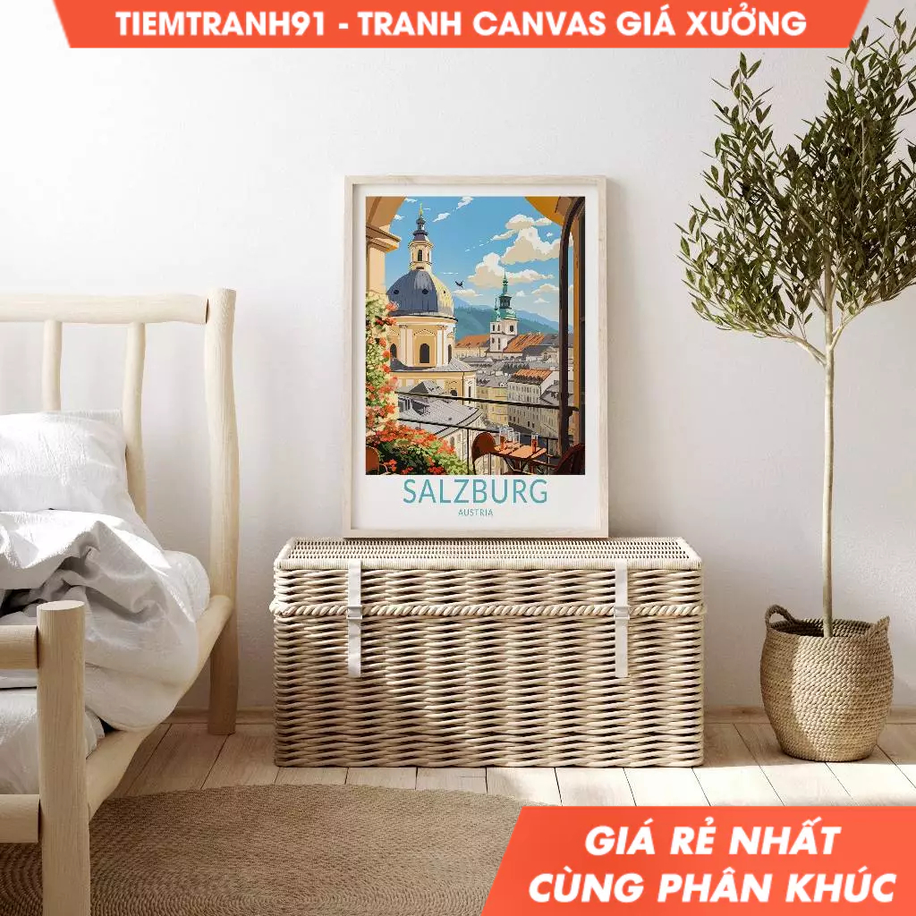 Tranh treo tường, Salzburg Austrian travel poster, Salzburg  City Travel Art Wall Decor, Home Decor 