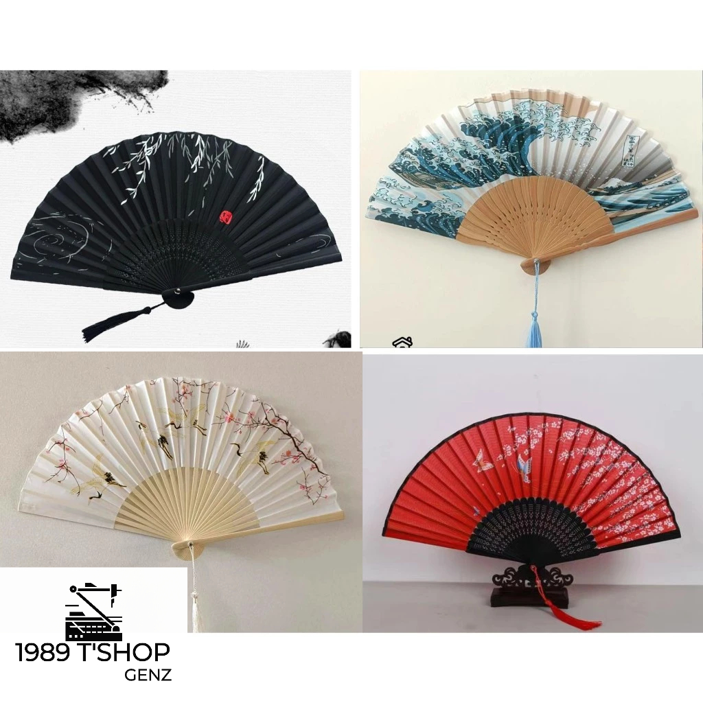 (100 Mẫu ) Quạt Cổ Trang Trung Quốc Loại 1, Xếp Cầm Tay Bằng Gỗ Vải Lụa Nhiều Mẫu