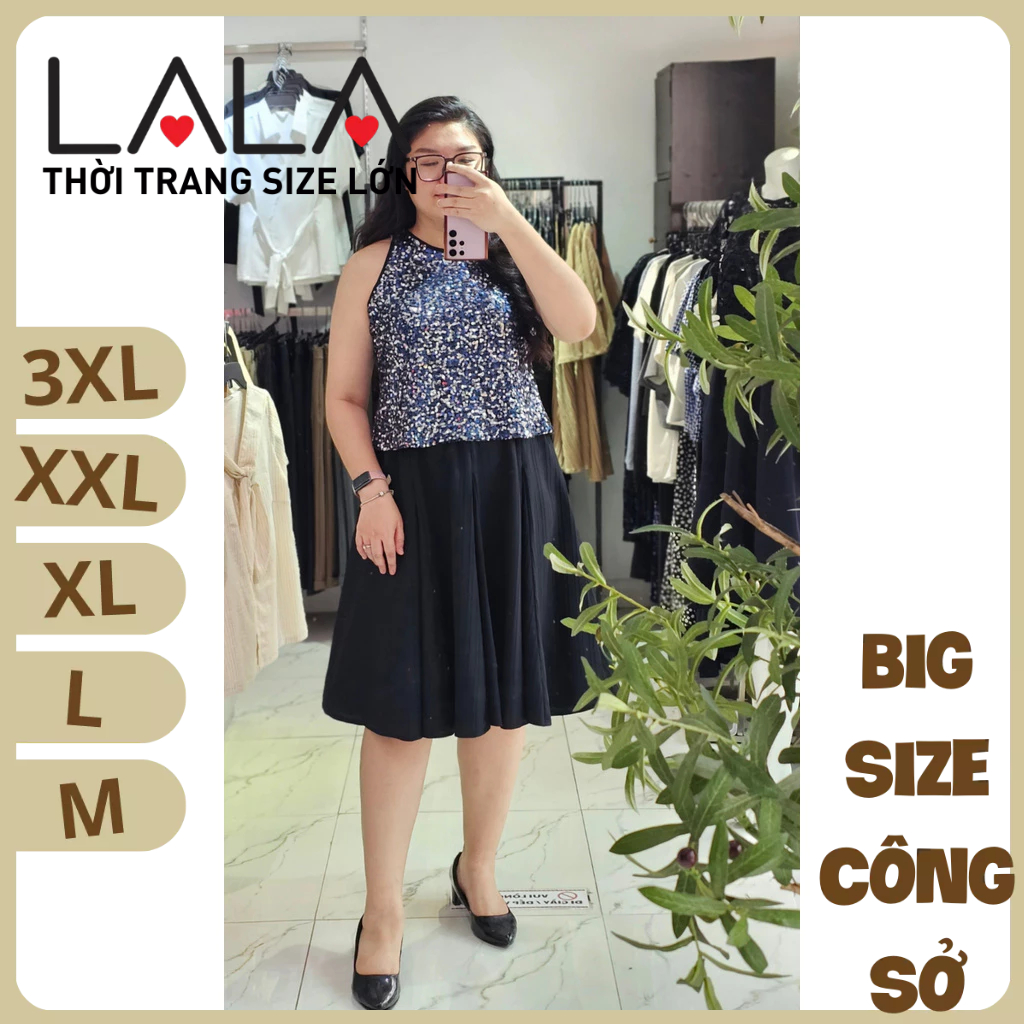 Bigsize công sở - Áo Sát Nách Sequin - Xanh