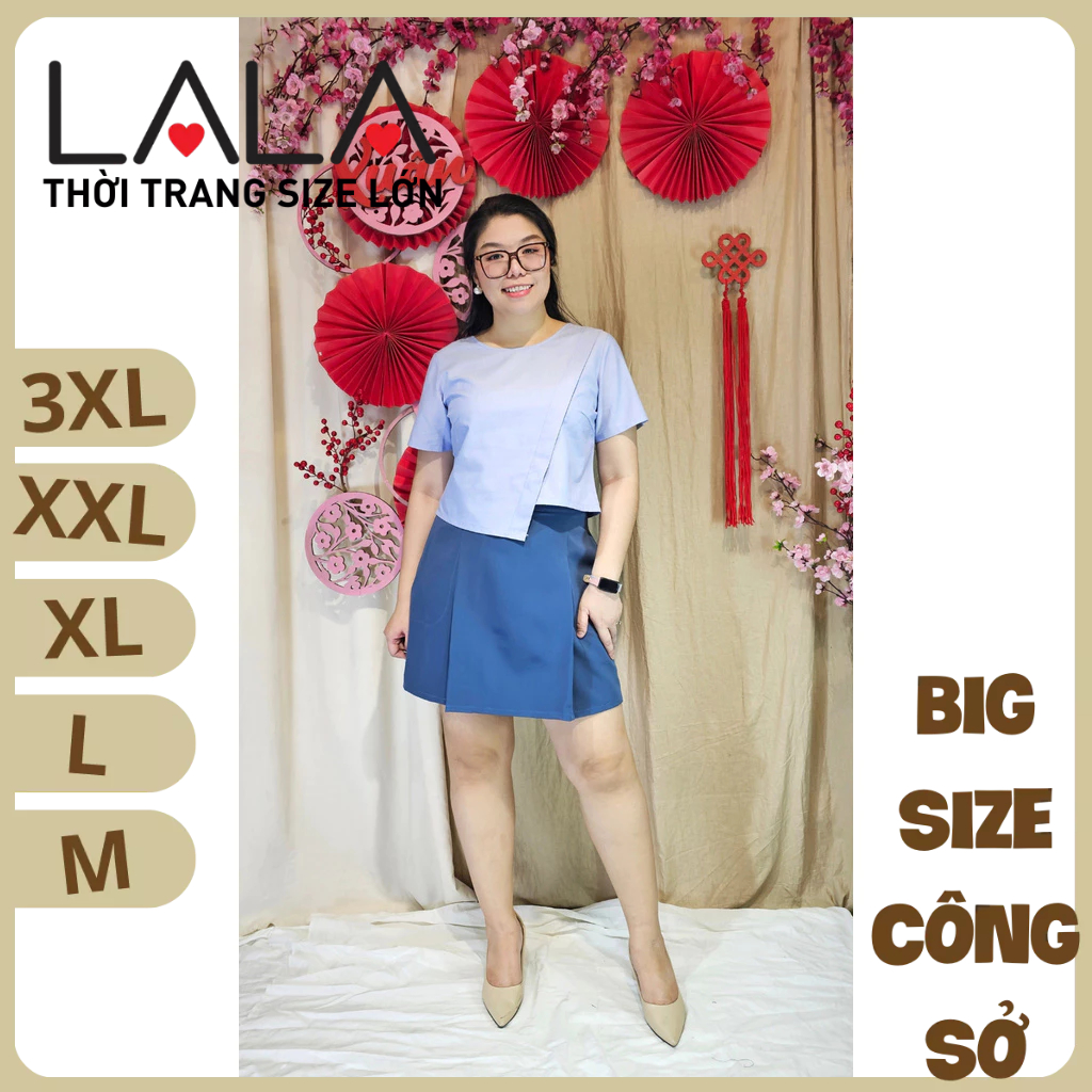 Bigsize công sở - Áo Cổ Tròn Đắp Lệch - Xanh