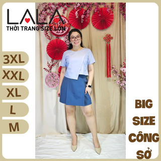 Bigsize công sở - áo cổ tròn đắp lệch - xanh