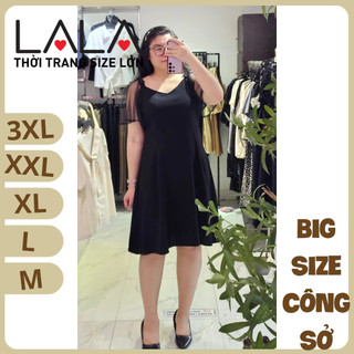 Bigsize công sở - Đầm Tay Voan Đính Hoa - Đen