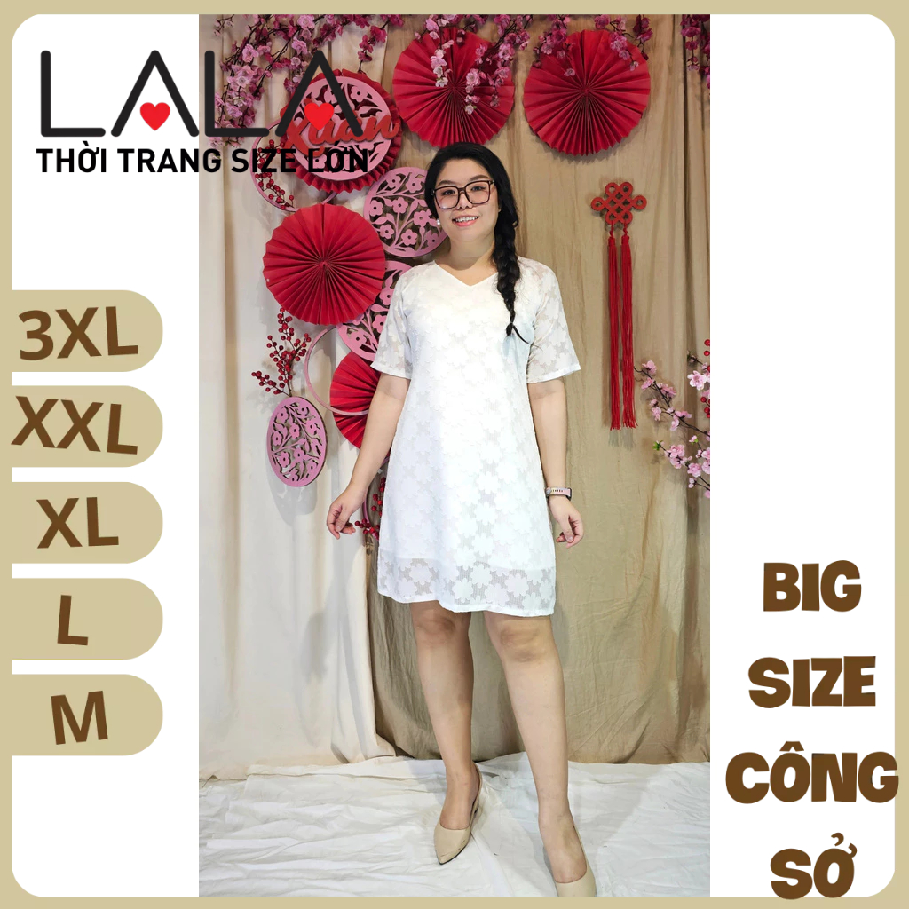 Bigsize công sở - Đầm Ráp Lăn Trắng Hoa