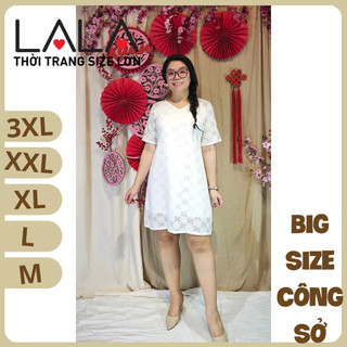 Bigsize công sở - Đầm Ráp Lăn Trắng Hoa