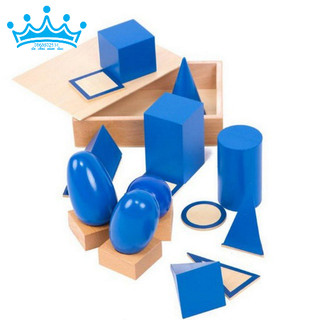 Hộp các khối hình học màu xanh kèm đế - Geometric Solids with Stand, Bases, and Box