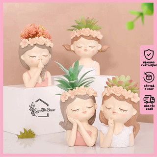 Bình hoa cô gái decor mini hàng đẹp, bình hoa gốm, bình hoa decor, bình hoa gốm sứ, lọ hoa cô gái decor, chậu sen đá