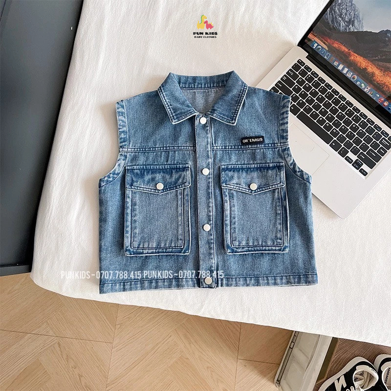Áo gile jean cho bé trai, bé gái từ 2 - 8 tuổi. Áo gile bò cho bé trai, bé gái. PUN KIDS