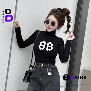 Áo Croptop Ôm Body B2B TAY DÀI CỔ LỌ Đẹp Sexy Nữ, Áo Thun Raglan Chất Borip Kiểu In Họa Tiết Thời Trang Hàn Quốc BAINE