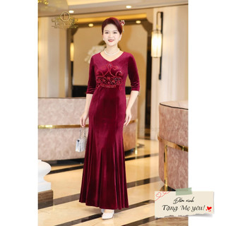 Đầm đuôi cá nhung cổ V kết đá pha lê Ladyshop thời trang trung niên cao cấp T321