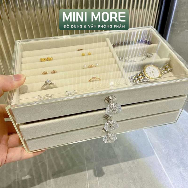 MiniMore | Kệ đựng trang sức phụ kiện 3 tầng, hộp để bông tai đồng hồ sang trọng