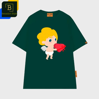 Áo thun tay lỡ unisex in hình thần tình yêu Cupid baby cầm hộp quà hình trái tim ngộ nghĩnh Valentine day shirt BND698