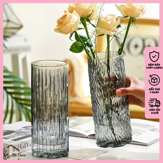 Lọ hoa thủy tinh hình trụ 24,5cm để bàn sang trọng, lọ hoa để bàn, lọ hoa decor, bình hoa thủy tinh, bình hoa để bàn