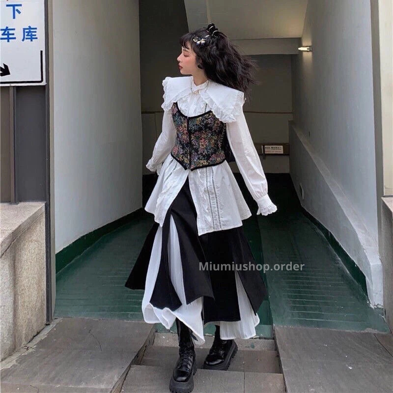 Set corset+sơ mi retro Pháp, corset vintage