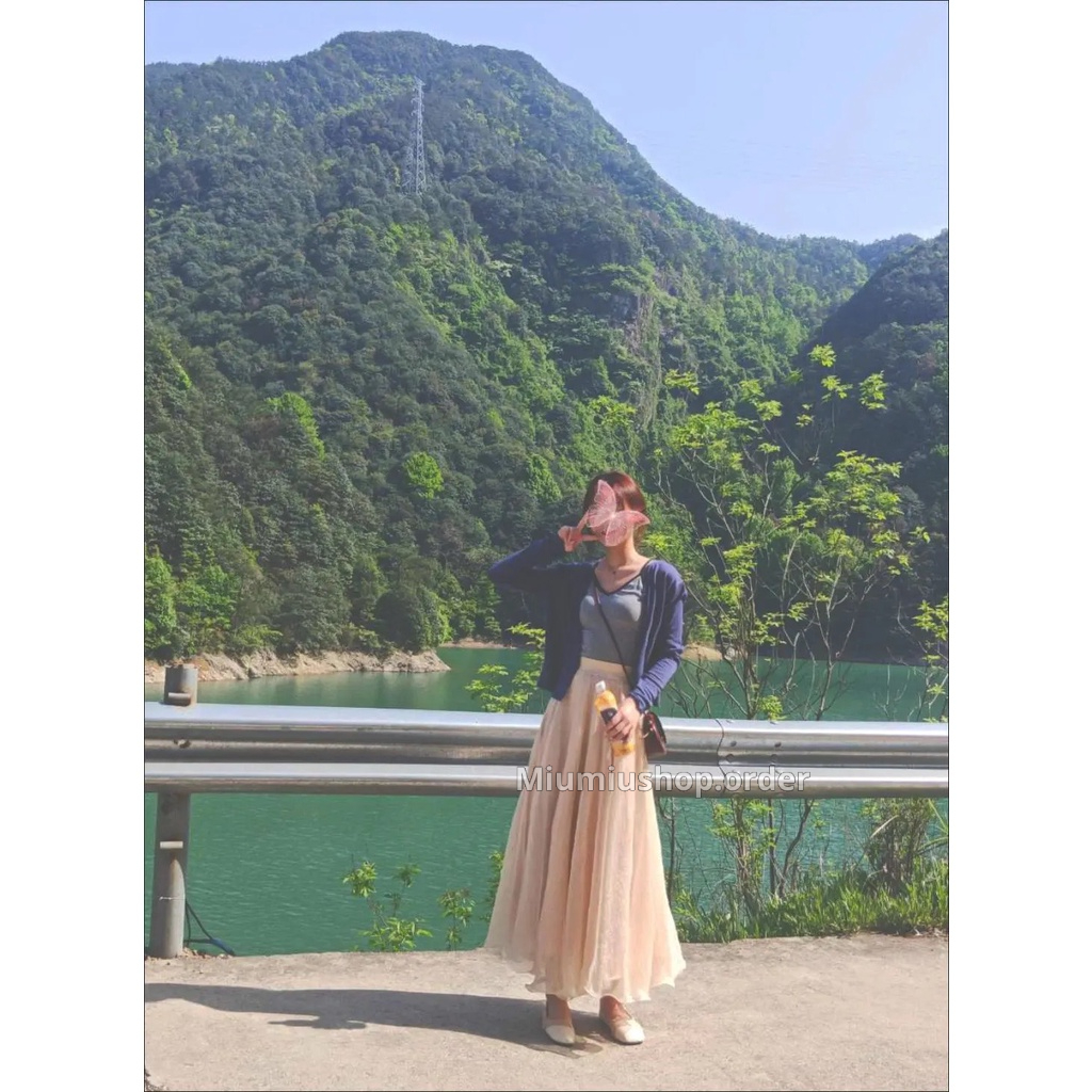 Chân váy midi voan phong cách vintage hàng QC màu be free size