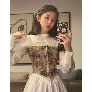 (Sẵn) Set váy+corset hoa retro Pháp
