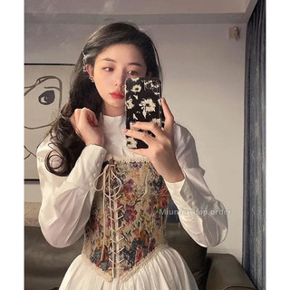 (Sẵn) Set váy+corset hoa retro Pháp