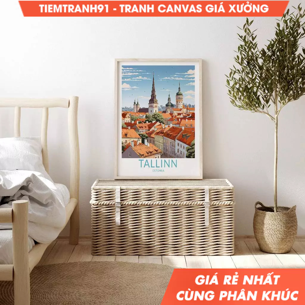 Tranh treo tường, Tallinn Estonia Travel Poster Wall Art, Home Decor, tặng kèm đinh treo, in theo yê