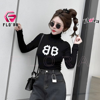 Áo Croptop B2B TAY DÀI CỔ LỌ Chất Thun Borip Kiểu In Hình Sexy, Áo Thun Croptop Nữ Ôm Body Đẹp Tôn Dáng Flo'ra