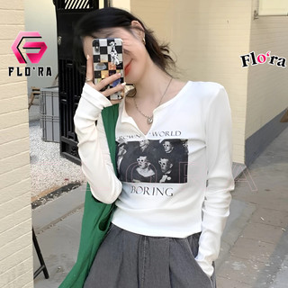 Áo Croptop TAY DÀI GROWN UP Cổ Khoét Chất Thun Gân BM00_BM77, Áo Thun Kiểu Sexy Nữ Ôm Body In Hoạ Tiết Đẹp Flo'ra