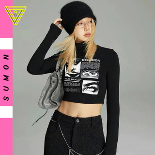 Áo Croptop TAY DÀI DELUTION CỔ LỌ Chất Borip Mềm Mát, Áo Thun Ôm Body In Họa Tiết Kiểu Sexy Nữ Thời Trang Hàn Quốc