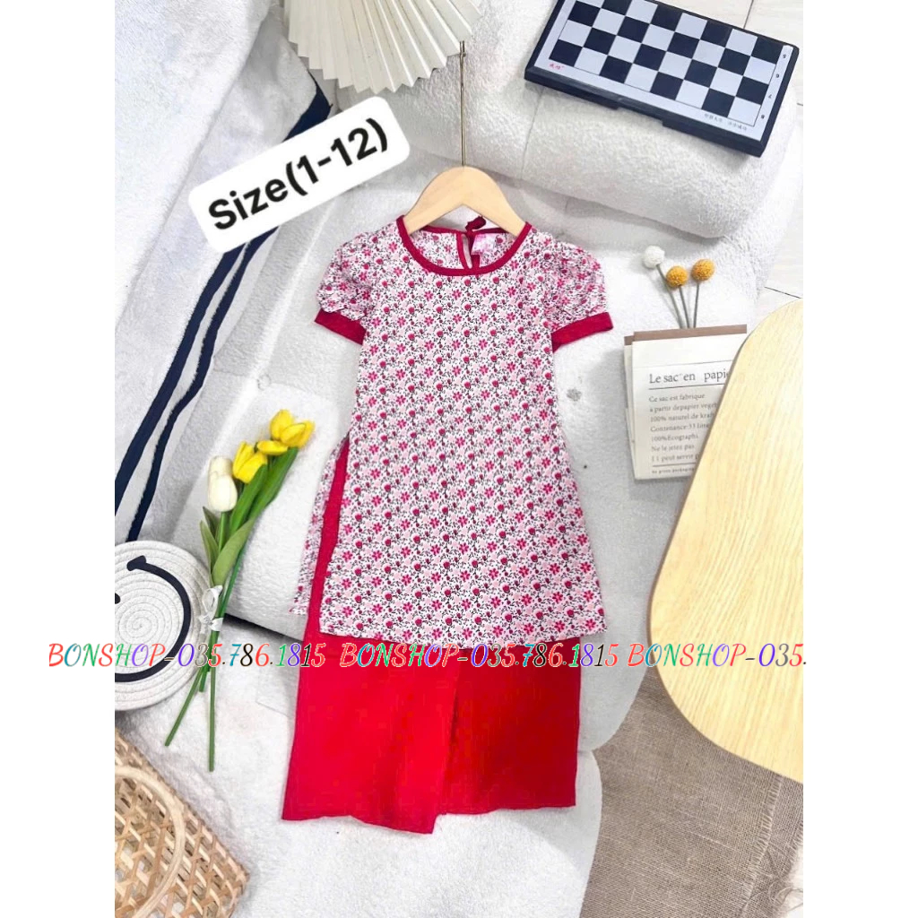 Sét áo dài cho bé gái size 10kg-25kg vải lụa quần đũi