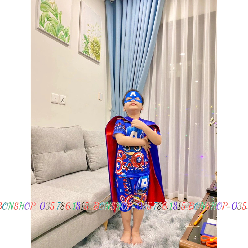 sét quần áo siêu nhân có cánh bay cho bé họa tiết đội trưởng mỹ