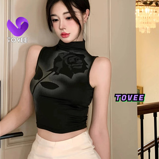 Áo Croptop BA LỖ CỔ LỌ HOA HỒNG Nhún Eo Vạt Tròn Bầu Ôm Body Đẹp Sexy Nữ, Áo Thun Chất Borip Kiểu In Họa Tiết - TOVEE