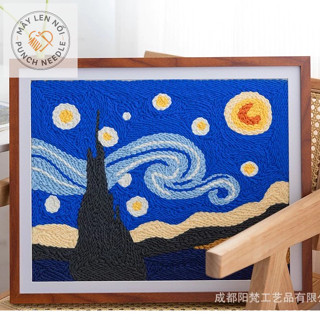 DIY Tranh thêu len xù, Tranh thêu len nổi, Tranh thêu Đêm đầy sao Vangogh, Starry Night Vangogh, Tranh trang trí nhà cửa