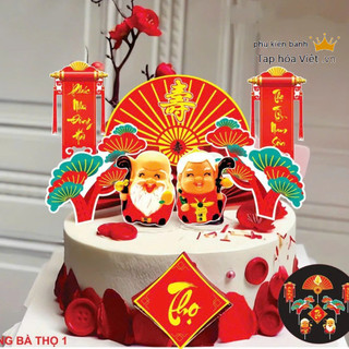 Set Cắm giấy Mừng Thọ ông bà trang trí bánh sinh nhật