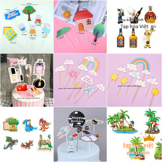Set hình giấy trang trí bánh sinh nhật, Set Cắm giấy chủ đề bánh kem