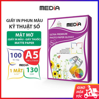 Giấy In Màu Media 1 Mặt Mờ A5 (15x21) 130gsm 100 Tờ, Inkjet Paper Matte Giấy In Phun Màu Giấy Ảnh