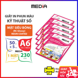 5 Xấp Giấy In Màu Media 1 Mặt Siêu Bóng (RC Glossy) A6 230gsm 50 Tờ x 5 Giấy In Ảnh Giấy In Phun Màu