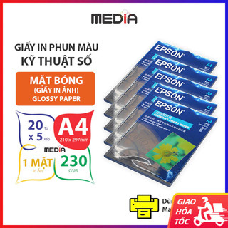 5 xấp giấy in màu epson 1 mặt bóng a4 230gsm 20 tờ x 5, giấy in ảnh, giấy in phun màu