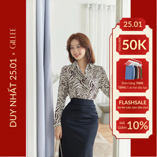 Áo sơ mi họa tiết nữ công sở gillee lụa tay dài fas223