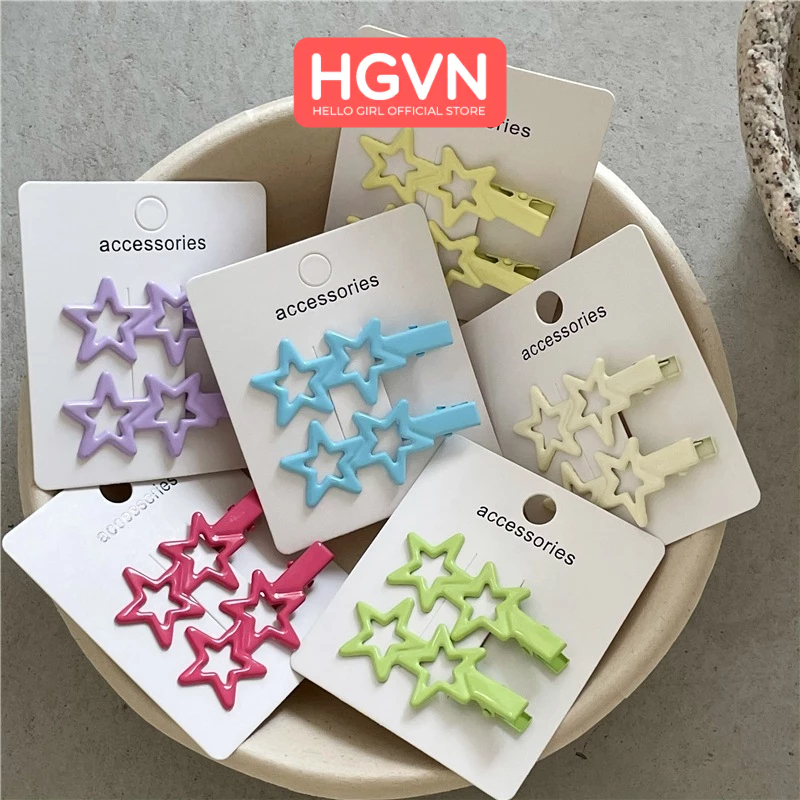 Kẹp tóc tách mái hình 2 ngôi sao kẹp trước sau đầu HGVN phong cách hàn quốc nhiều màu xanh hồng vàng dễ thương