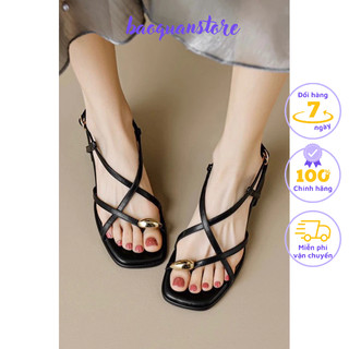 Sandal nữ xỏ ngón đính khuy gót 5p xinh dễ thương