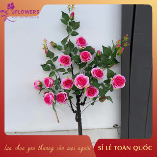 Cây hồng cổ 100cm trang trí nhà cửa, cây hồng giả jflower - hoa giả decor hoa lụa cao cấp trang trí phòng khách