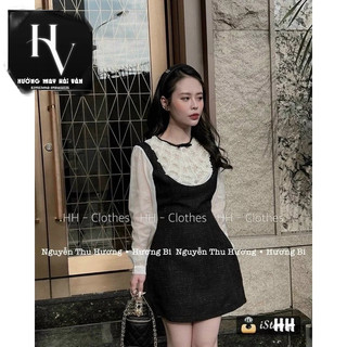 HV - váy nhung pha ren cổ xếp ly bèo