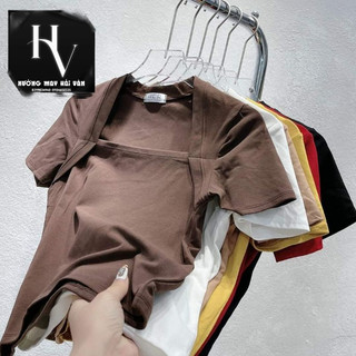 HV - Áo Thun Cổ Vuông Tay Cộc Dáng Ôm Body