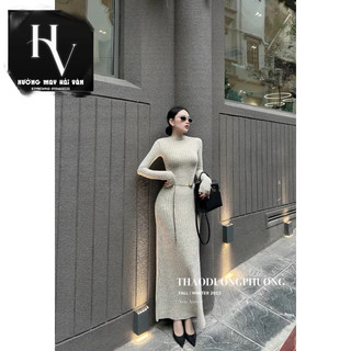 Hv- váy đầm len lông dáng dài cổ 3 phân ôm body