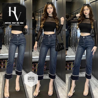 HV - Quần jean ống đứng gấu hoa