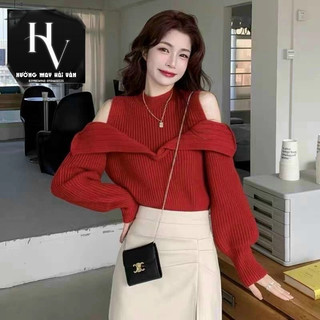 Áo len hở Vai tay bèo