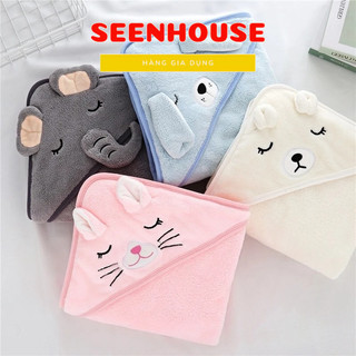 Khăn choàng tắm có mũ trùm chất liệu cotton mềm mại thấm hút tốt dành cho bé