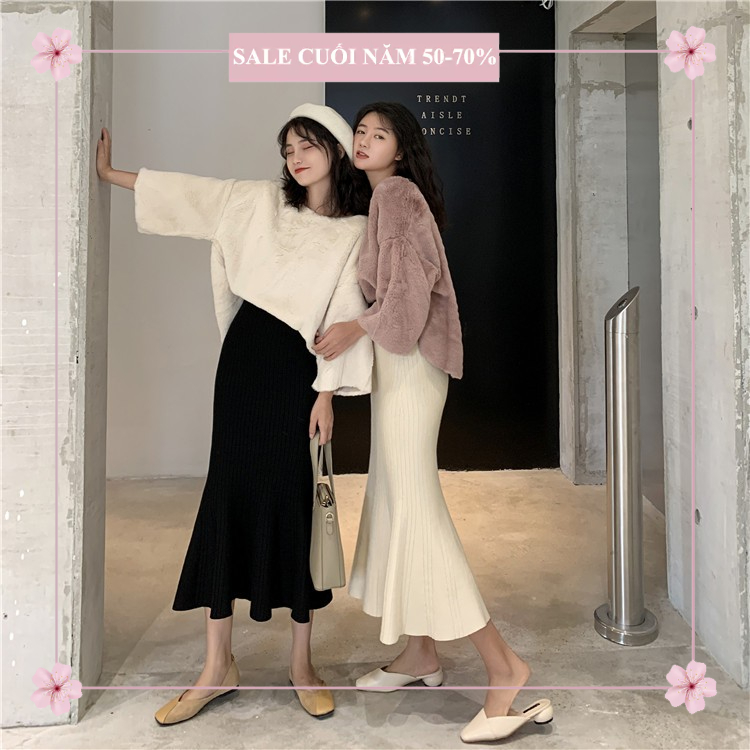 Chân váy len đuôi cá Ulzzang cao cấp chất đẹp, Chân váy đuôi cá Hàn Quốc dáng dài tôn dáng