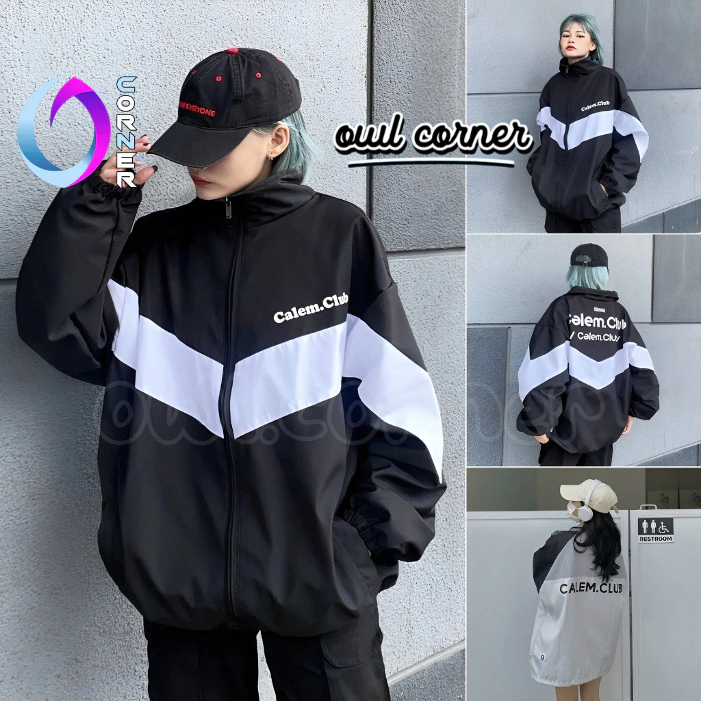 Áo Khoác Dù CALEM CLUB Unisex Nam Nữ Chất Dù 2 Lớp KD09, Áo Khoác Bomber Cổ Đứng Form Rộng Phối Màu In Chữ OWL CORNER