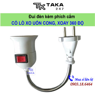 Đui đèn kèm phích cắm, đui đèn e27 thiết kế nhỏ gọn có lò xo uốn cong, xoay 360 độ