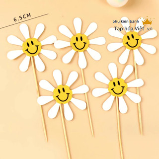 Set 5 bông Hoa Mặt Cười trang trí bánh kem, Set Cắm giấy bông hoa trang trí bánh sinh nhật