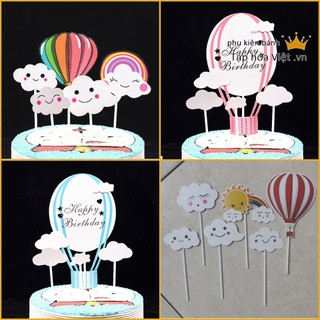 COMBO 10 Set hình Cắm Cầu Vồng khí cầu trang trí bánh, topper cake