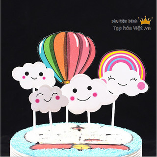 Set 5 hình cắm Cầu Vồng Khí Cầu trang trí bánh, topper cake