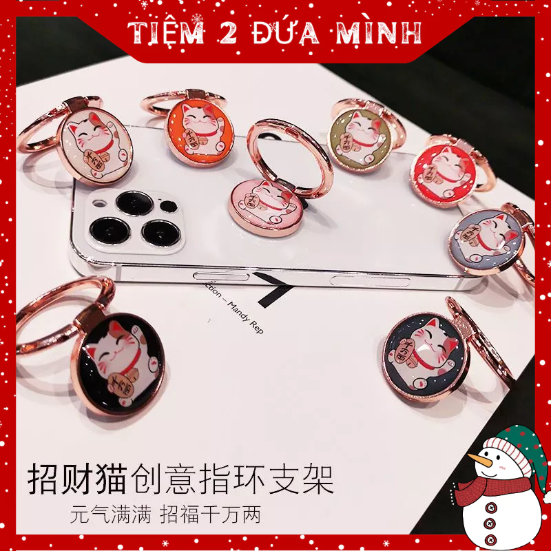 Giá Đỡ Điện Thoại Bằng Kim Loại Hình Mèo Thần tài Dễ Thương nhiều màu lựa chọn có từ tính